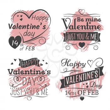 Valentines day banners and poster on grunge colorful background. Vector illustration