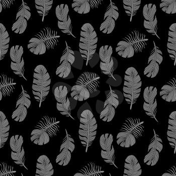 Stylish monochromic bird feathers seamless pattern background design. Vector illustration