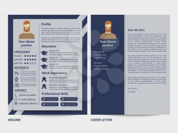 Modern style male resume and cover letter template. Vector illustration