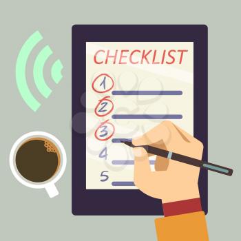 E-bullet journal with checklist - organize e-book flat concept. Vector illustration