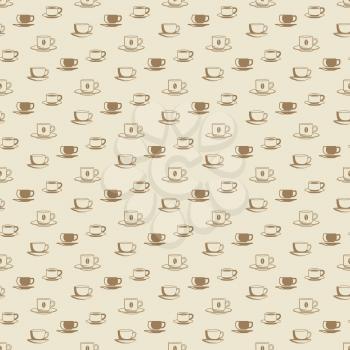 Flat coffee cup and mug seamless pattern for cafe, shop, markets. Vector illustration