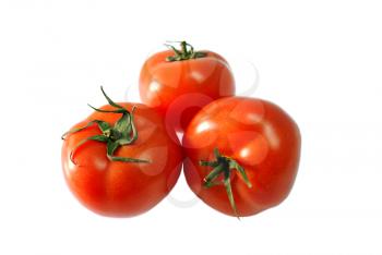 Beautiful, bright, ripe tomato on a white background.
