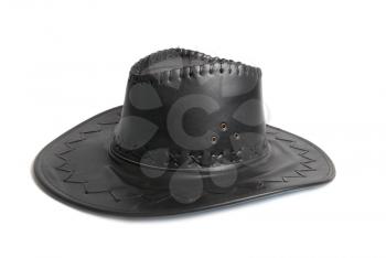 Black leather cowboy's hat isolated on white background
