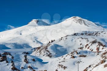Elbrus in snow. Winter ski resort