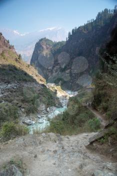 Marsyangdi river and Annapurna mountain. Nepal, Tibet.