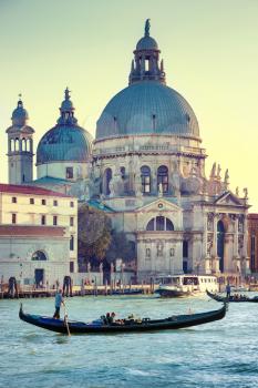 Grand Canal and Basilica Santa Maria della Salute in sunny day. Venice, Italy. Sunny day 