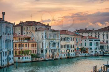 Grand Canal in Venice, Italy. Sunset in famous city