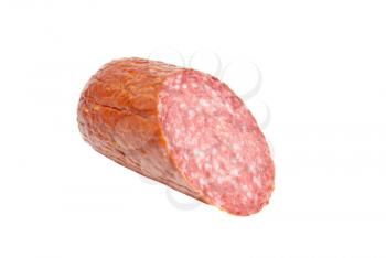 Summer sausage isolated on white.