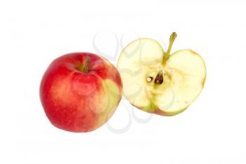 Red fresh apple and half isolated on white.