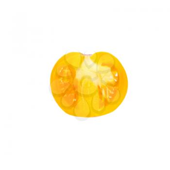 A half of fresh yellow tomato isolated on white.