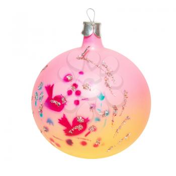 Pink Christmas bauble isolated on white.