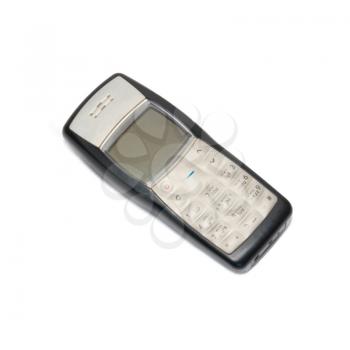 Silver retro mobile phone isolated on white