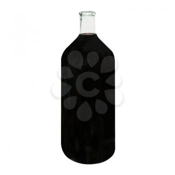 Retro bottle with red wine isolated on white.