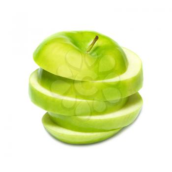 Sliced green apple isolated on white background