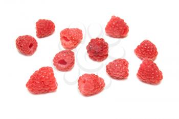 Many raspberries isolated on the white background