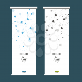 Roll up banner stand with abstract connect background.