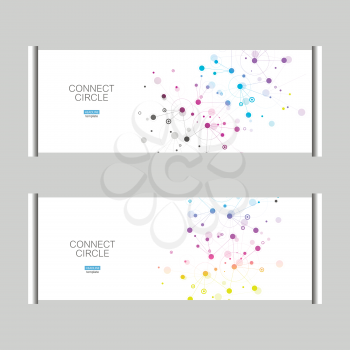 Roll up banner stand with abstract connect background.