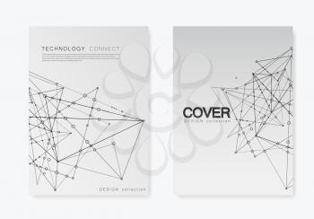 Modern vector templates for brochure cover in A4 size. Polygonal space background with connecting dots and lines. Abstract structure.