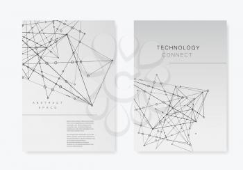 Modern vector templates for brochure cover in A4 size. Polygonal space background with connecting dots and lines. Abstract structure.