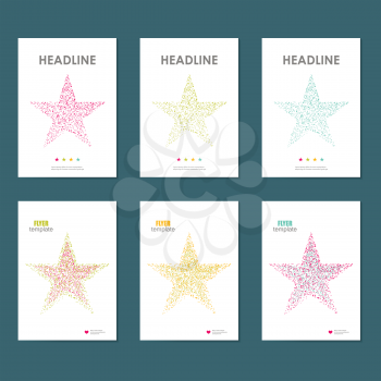 Six vector business brochure design with star symbol.