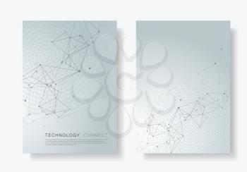 Abstract geometric background with connected lines and dots. Technology vector brochure cover design.
