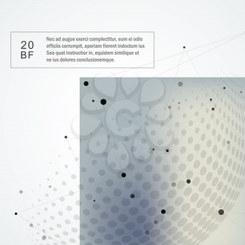 Abstract polygonal molecule design with connecting dots lines and halftone background.