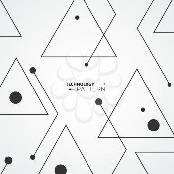 Simple pattern from triangles of lines and black dots, on white background. Designed for use in new technology projects. Simple, minimalistic, abstract background.