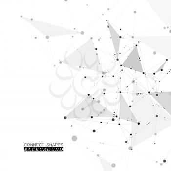 Abstract science background with connected dots and lines, molecular artificial neural network concept vector illustration.
