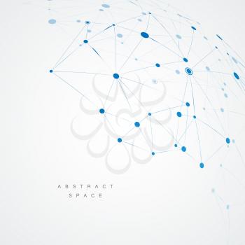 Abstract design with blue compound lines and dots. Vector connect background.