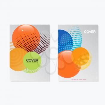 Colourful brochure design template. Vector illustration with circles, halftone and line style.