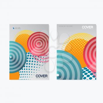 Colourful brochure design template. Vector illustration with circles, halftone and line style.