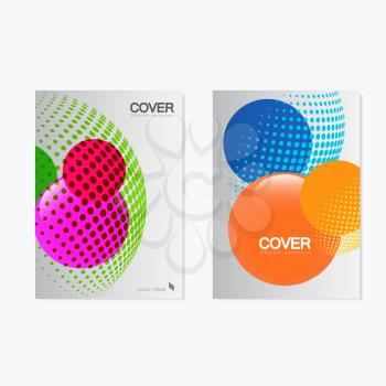 Colorful brochure design template. Vector illustration with circles, halftone and line style.