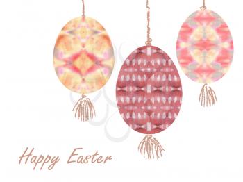 Colorful easter eggs with beautiful color abstract pattern. Isolated on white background - graphic illustration. Ornamental easter eggs.