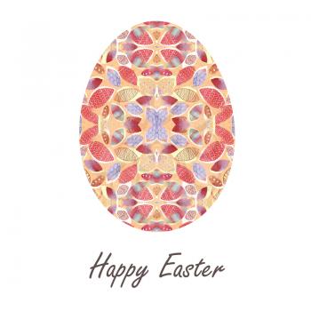 Colorful single easter egg with beautiful  color abstract pattern. Isolated on white background - graphic illustration. Ornamental easter egg.