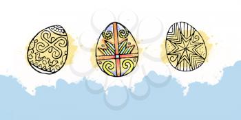 Colorful Easter eggs with beautiful color abstract pattern. Isolated on white background - graphic illustration. Ornamental Easter eggs.