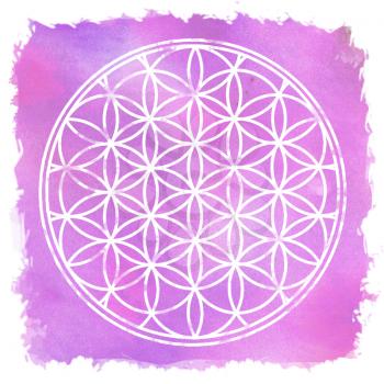 Flower of life. Sacred geometry. Lotus flower. Mandala ornament. Esoteric or spiritual symbol. Buddhism chakra. Geomtrical figure, composed of overlapping circles. Decorative motif since ancient times