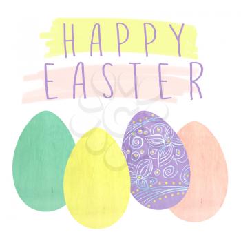 Happy easter card. Color Easter eggs on white background.