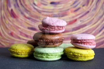 Colorful macaroons variety closeup. A french sweet delicacy. Dessert.