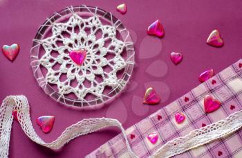 Ethnic design, boho style, tribal symbol.Purple and pink heart as a symbol of Valentine's day