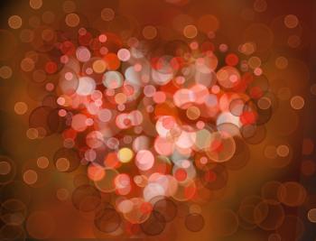 One Valentine's bokeh heart. Colorful shape. Can be used as valentine card, flyer, banner, invitation card for wedding, or other holiday events.