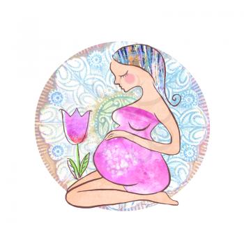Isolated beautiful pregnant woman and tulip flower. Happy childhood. New born. happy mothers day card with pregnant woman.