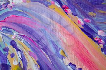 Hand drawn acrylic painting. Abstract art background. Acrylic painting on canvas. Color texture. Fragment of artwork. Brushstrokes of paint. Modern art. Contemporary art. Colorful canvas. Close up.