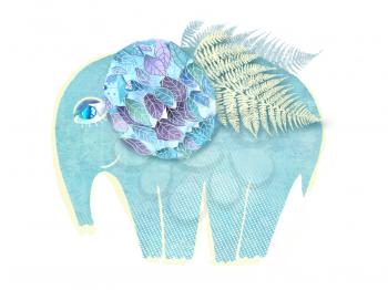 Illustration of winged abstract elephant isolated on white background.