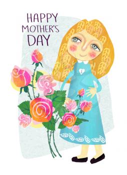 Cute greeting card for Happy Mother's Day. Daughter congratulates mother on a holiday.