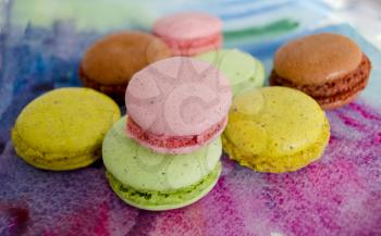 Colorful macaroons variety closeup. A french sweet delicacy. Dessert.