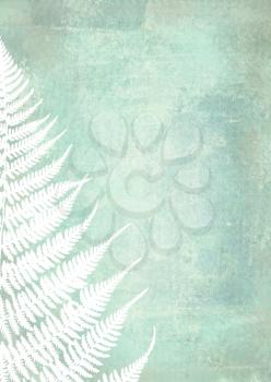 Illustration of white fern leaves on shabby background. Foliage design template with place for your text. Can be used for web page background, identity style, printing. Abstract Christmas tree.