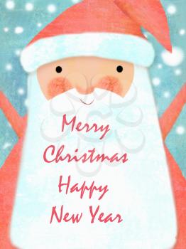 Santa Claus portrait. Christmas card poster banner. Illustration of a happy Santa Claus with big beard, and copy space. Blue background with snowflakes.