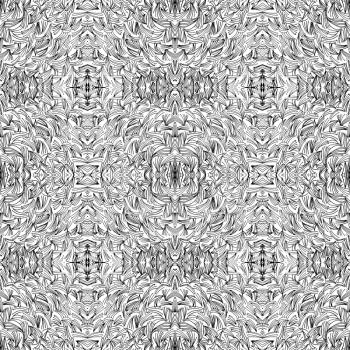 Seamless abstract black and white kaleidoscopic pattern. Wavy hand drawn endless geometric texture.