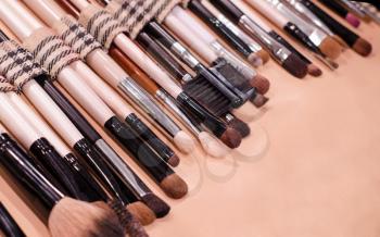 Professional makeup brushes. Tools make-up artist in a box