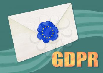 GDPR concept illustration. Sealed letter with the European stars on the seal and General Data Protection Regulation abbreviation on green background as a symbol of privacy protection.